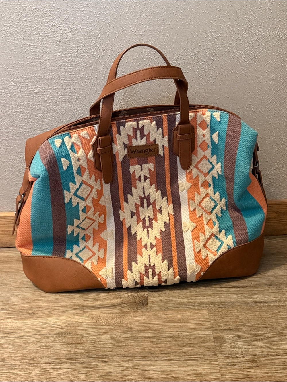 Wrangler Multi-Color Aztec Travel Tote - Turquoise, Orange, Brown